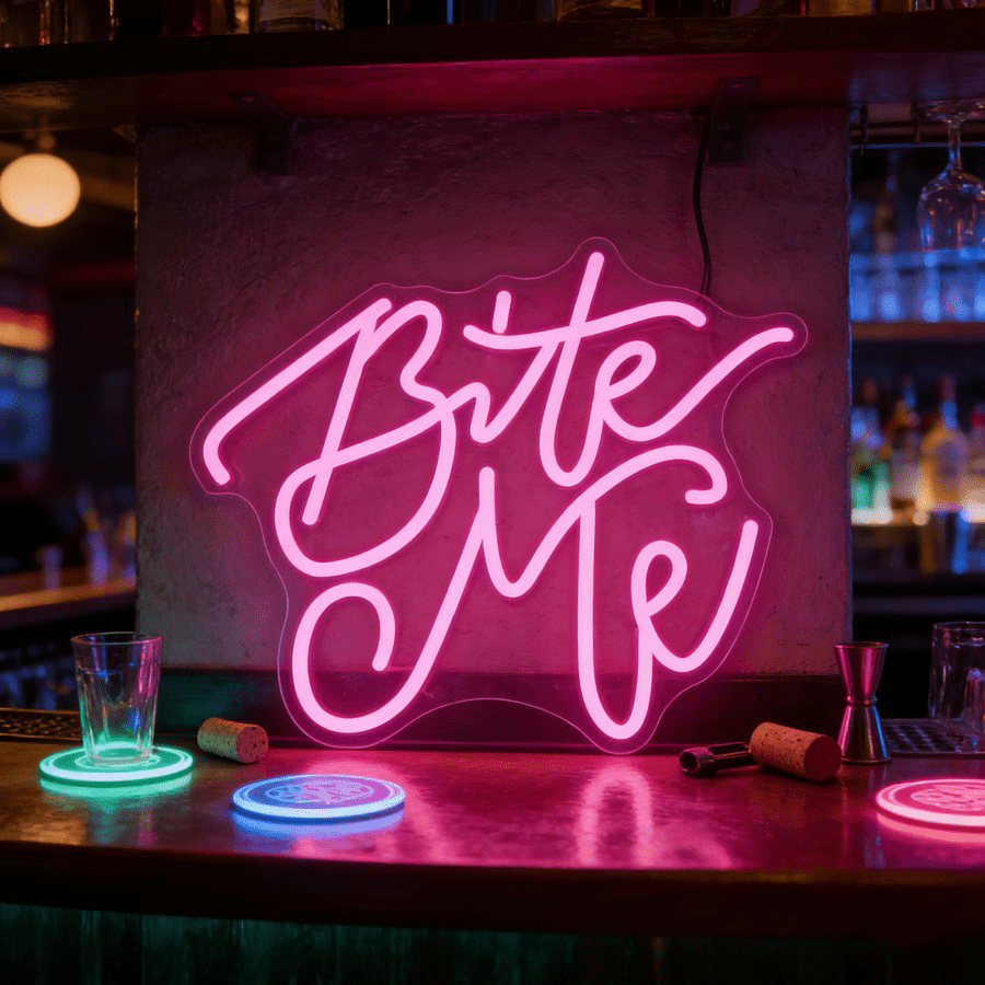 Commercial Kitchen Ideas - Bite Me Pembe LED Neon Tabela
