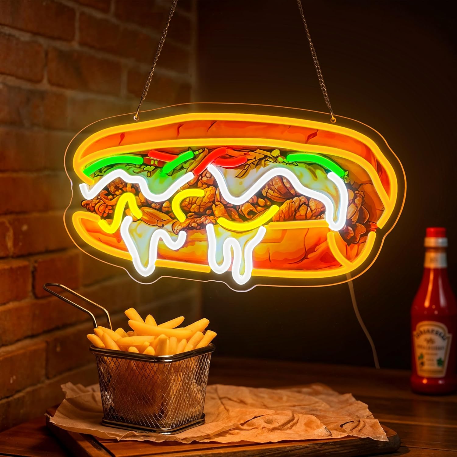 Commercial Kitchen Vendor - Philly Cheesesteak Neon Tabela USB Güçlü
