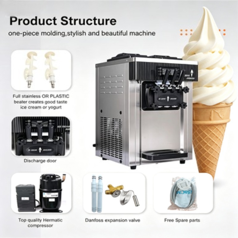 Soft Serve Ice Cream Machine - 20-28L/saat Kapasiteli Ayaklı Dondurma Makinesi Ticari